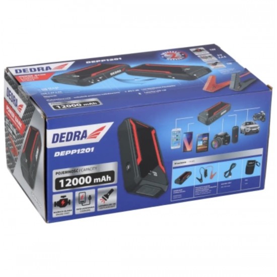 Повербанк с функцией запуска двигателя DEDRA DEPP1201, Li-Ion 12000mAh, LCD-дисплей