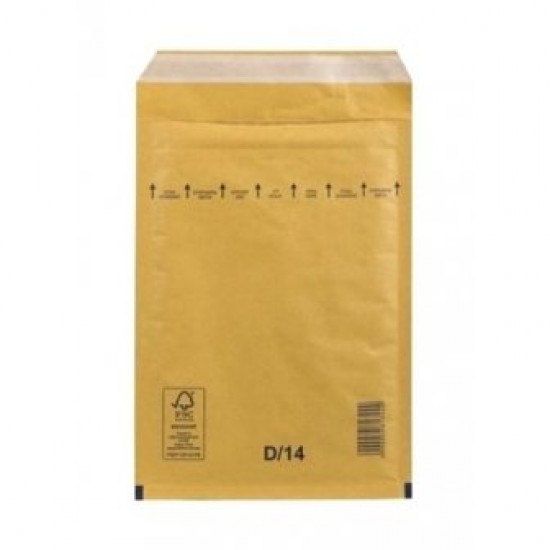 Polsterēta aploksne ar burbuļplēvi D/14, 200x275+50(180x265)mm, dzeltena