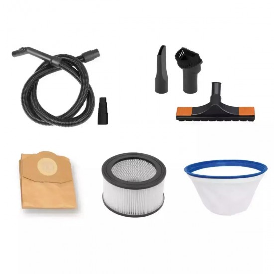 Puteklu sucejs, 1600 W, tvertne 30 l, terauds, filtra tirišanas funkcija, KOKVILNAS FILTRS
ligzda elektroinstrumentiem, HEPA filtrs, šlutene 2,5 m, barošanas vads 4,5 m