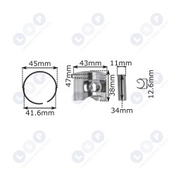 Virzuļa gredzenu tapas benzīna motorzāģim 43mm 11mm (5903794730090)