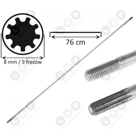 Piedziņas vārpsta benzīna krūmgrieža vārpstai 9 griezēji 8 mm 76 CM (5903794734470)