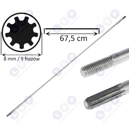 Piedziņas vārpsta benzīna krūmgrieža vārpstai 9 griezēji 8 mm 67,5 CM (5903794734517)