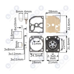 Ремкомплект диафрагмы карбюратора MS 170 180 230 250 из 12 предметов (5903794731431)