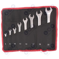 8 daļu satīna kombinētās uzgriežņu atslēgas 6–22 mm, plakanas, gredzenveida, uz loksnes ar rokturi (5903794724198)