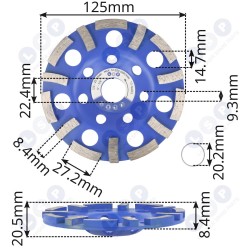 Dimanta kausveida disks 125 MM griezējs betona ķieģeļiem, betonam (5903794736672)