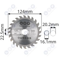 Zāģa asmens ar karbīda uzgali koksnes griešanai slīpmašīnai 125 mm 24 zobu (5903794736702)