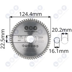 Zāģa asmens ar karbīda uzgali koka griešanai slīpmašīnai 125 mm 60 zobu (5903794736726)