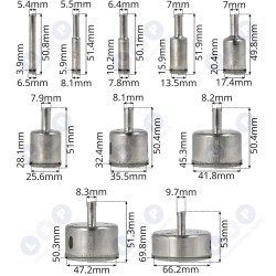 10 dimanta caurumzāģu komplekts keramikas un stikla flīzēm 6–68 mm (5903794736689)