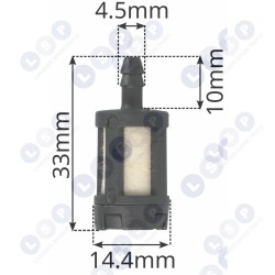 Degvielas filtrs zāģiem, krūmgriežiem, pūtējiem, universāls 4MM x10 šļūtenei (5903794738782)