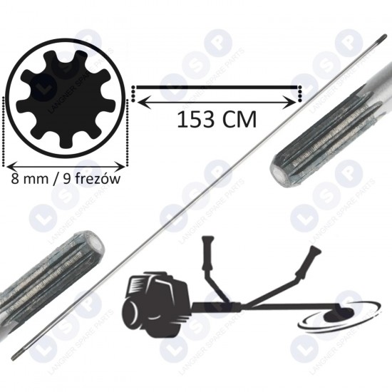Piedziņas vārpsta benzīna krūmgrieža vārpstai ar 9 griezējiem, 8 mm (5903794711310)